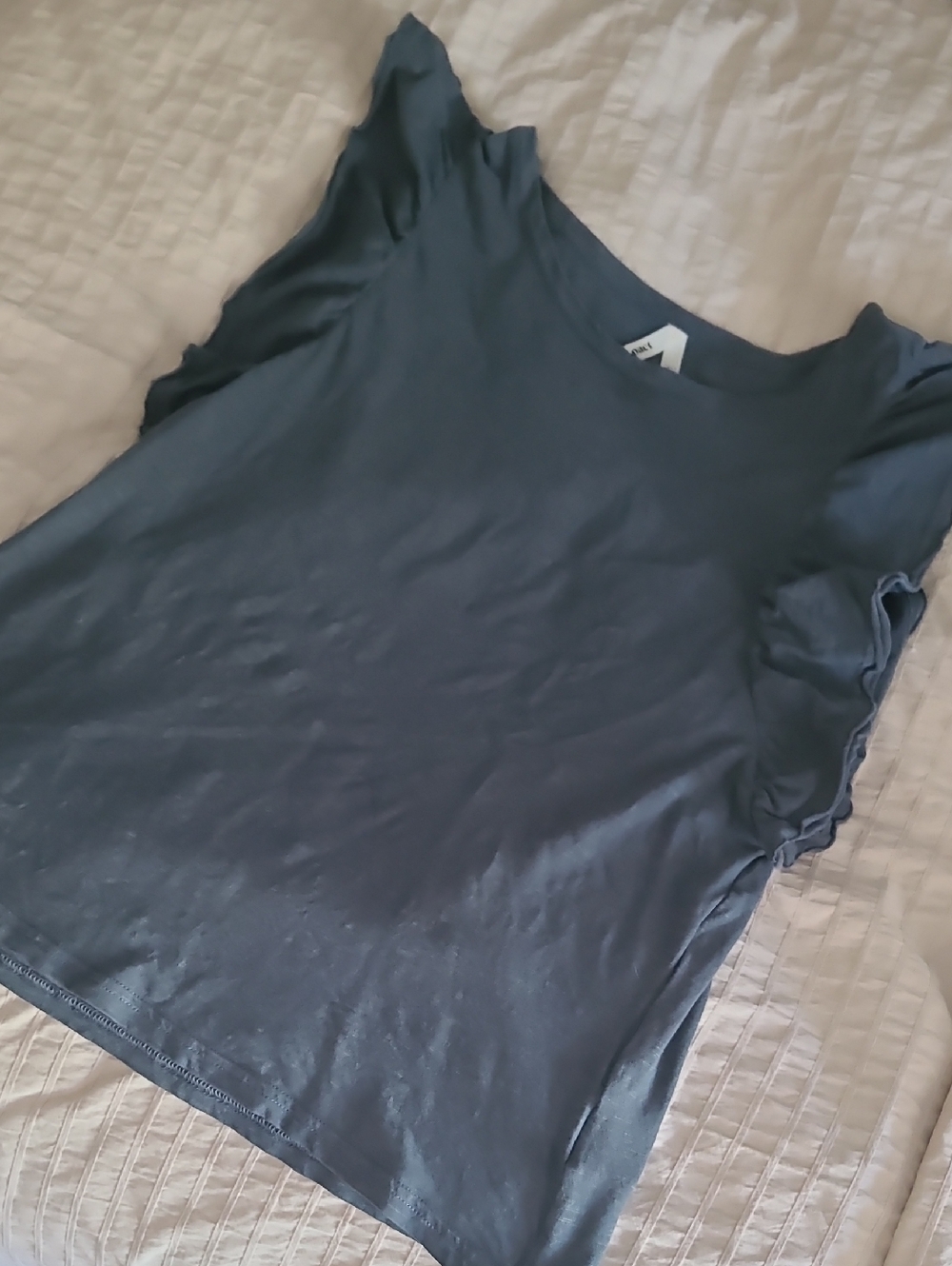 Pact Slate Blue Ruffle Sleeve Short Sleeve Tee